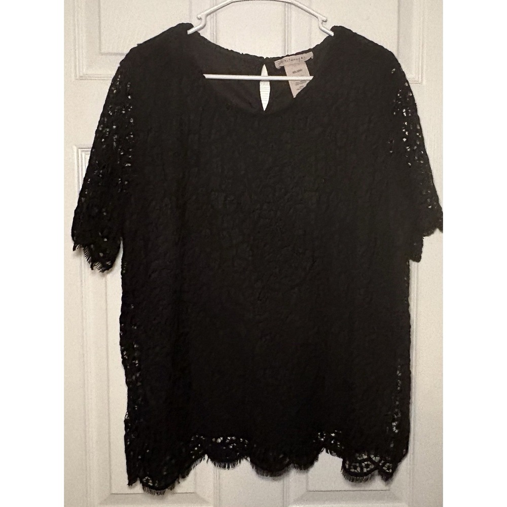 PHILOSOPHY Black Lace Short Sleeve Shirt Size XXL